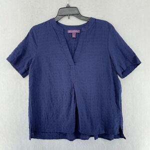 Gloria Vanderbilt Tops Womens Sz S Navy Blue Short Sleeve V Neck Pullover Blouse